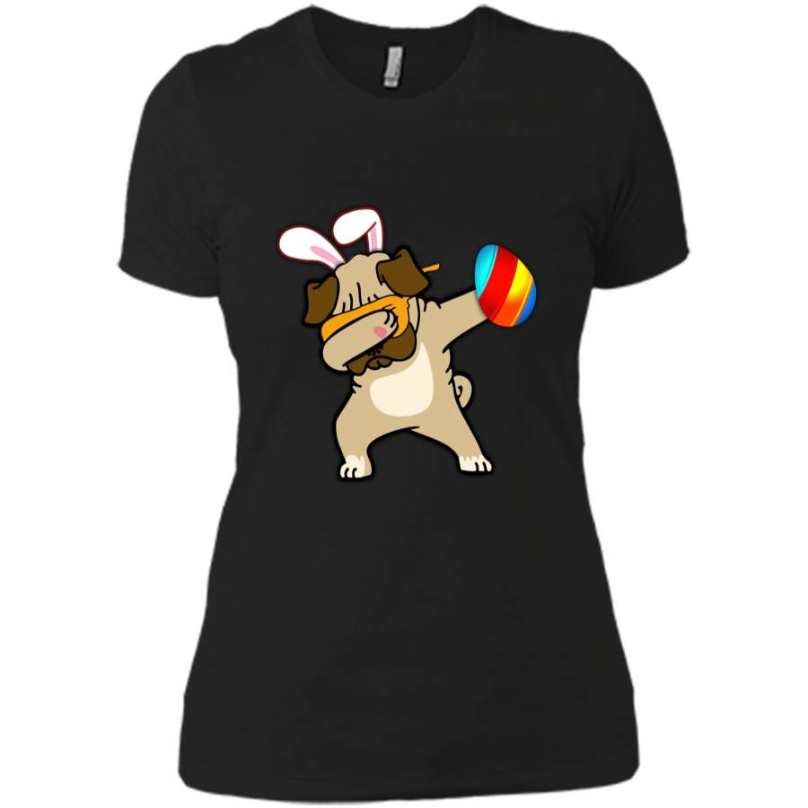 Easter Bunny Dabbing Pug Dog Tshirt Easter Egg Tee Next Level Ladies Boyfriend Tee