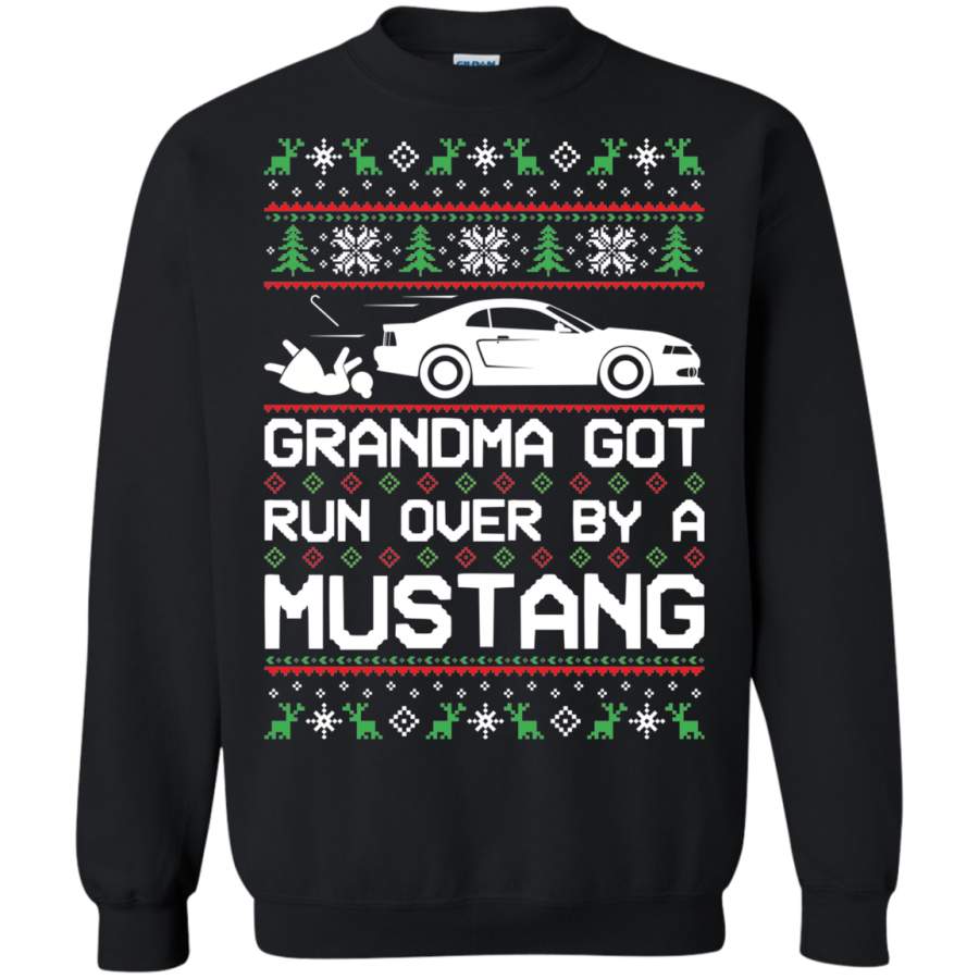 New Edge Grandma Got Run Over by a Mustang Ugly Christmas Ford Mustang Crewneck Pullover Sweatshirt T-Shirt