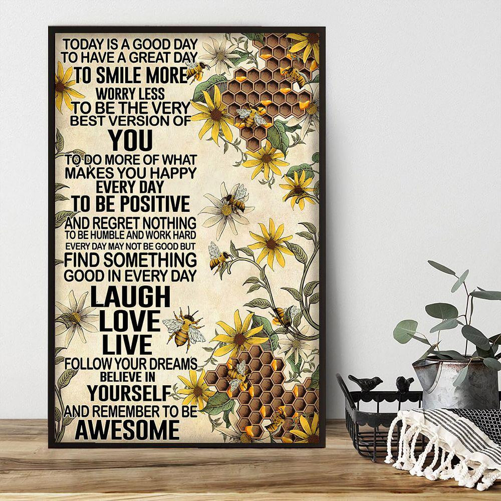 Beehive And Flower Poster – Laugh Love Live Canvas Home Décor Gifts For Men Women – Gigo Smart