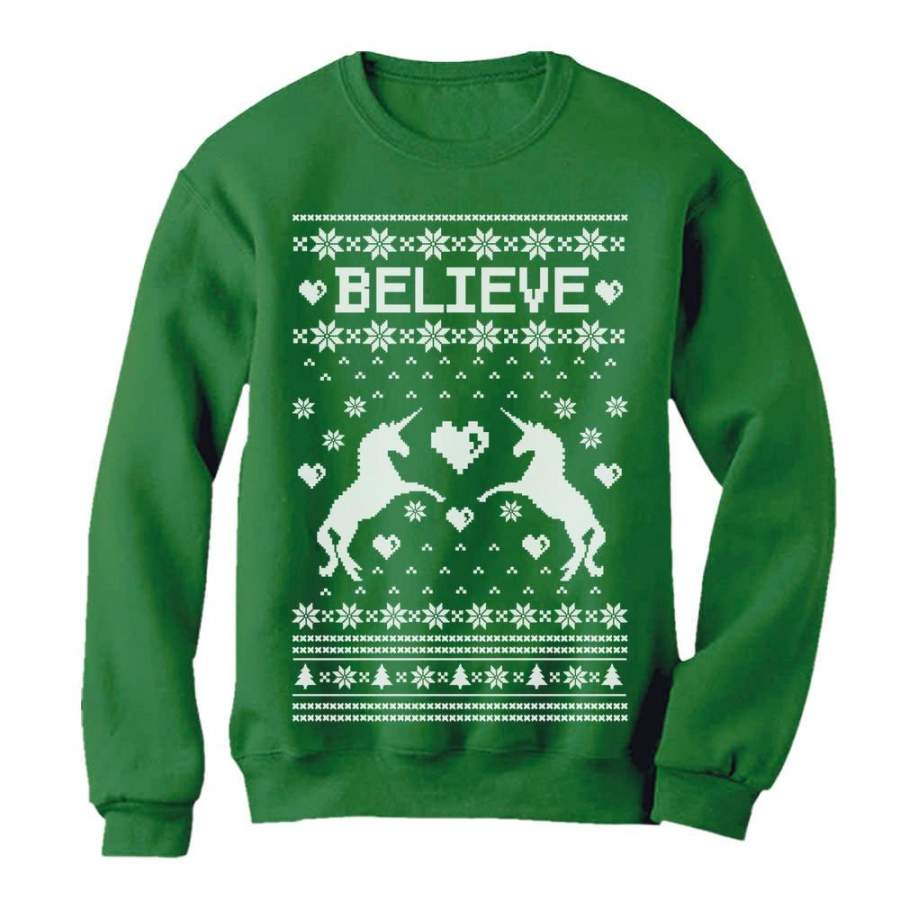 Believe in Unicorns Xmas Ugly Sweater Women Sweatshirt