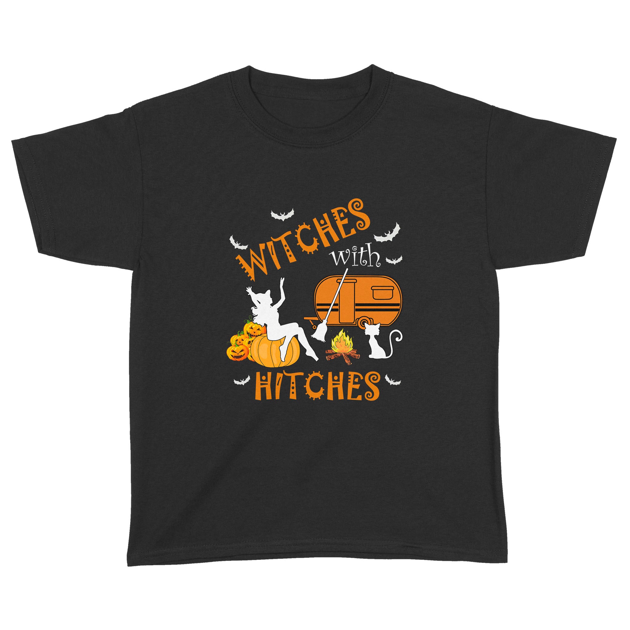 Camping Witches With Hitches Halloween Shirt Cat Lovers Shirt – Standard Youth T-Shirt