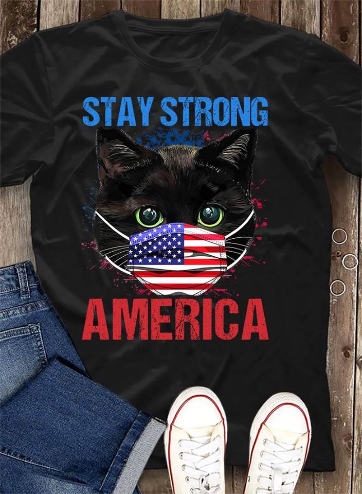 Black Cat Wears Mask Stay Strong America Standard Men T-shirt