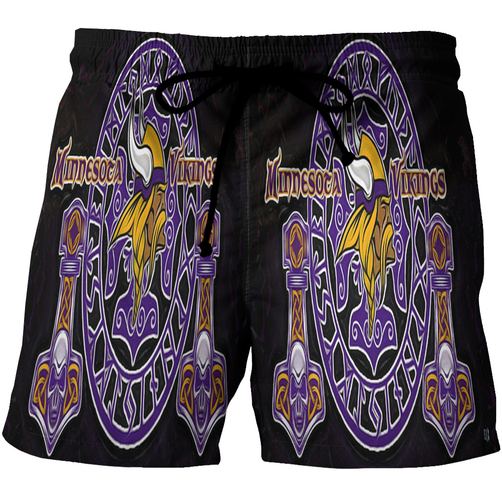 Minnesota Vikings Emblem Shape Skull 3D All Over Print Summer Beach Hawaiian Short