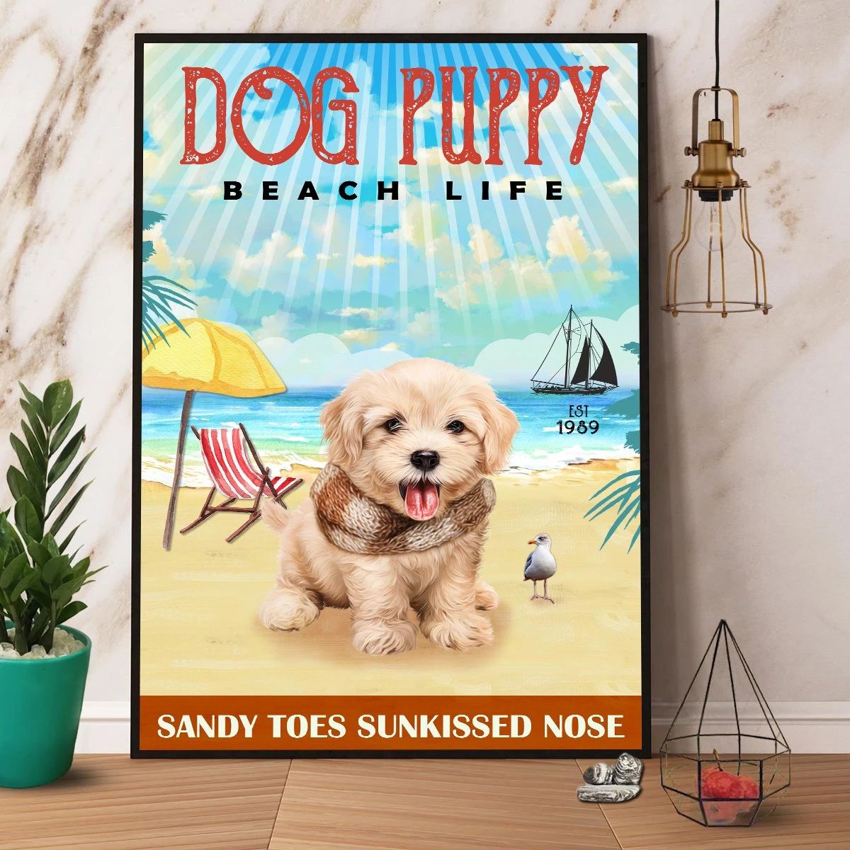 Dog Puppy Beach Life Paper Canvas Poster Wall Art