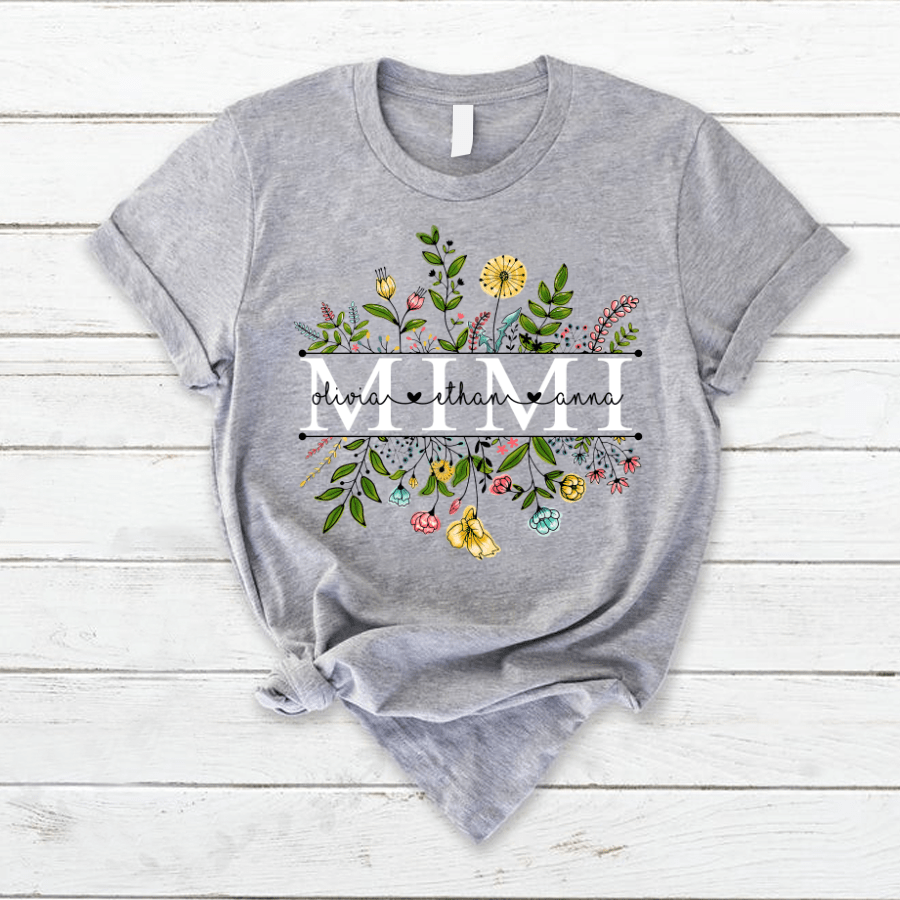 Personalized Wildflowers Mimi And Grandkids T-Shirt, Grandma Shirt Floral Version Custom Kid Names