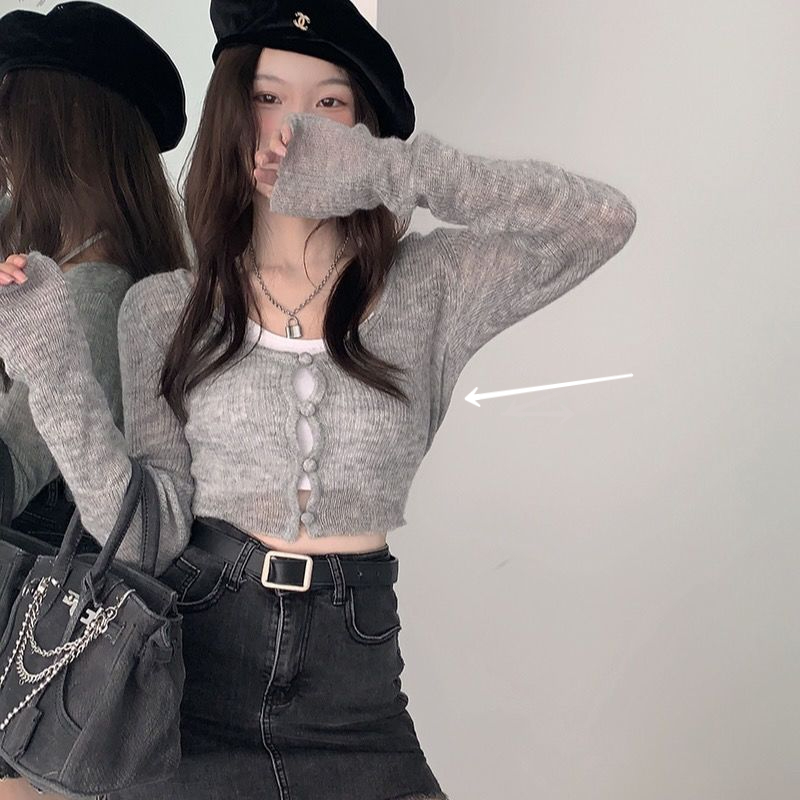 Crop Cardigan Women Thin All-match Sexy Girl Chic Streetwear Ins Summer Slim Vintage Cozy Y2k Sun-proof New Popular Club Pure alx