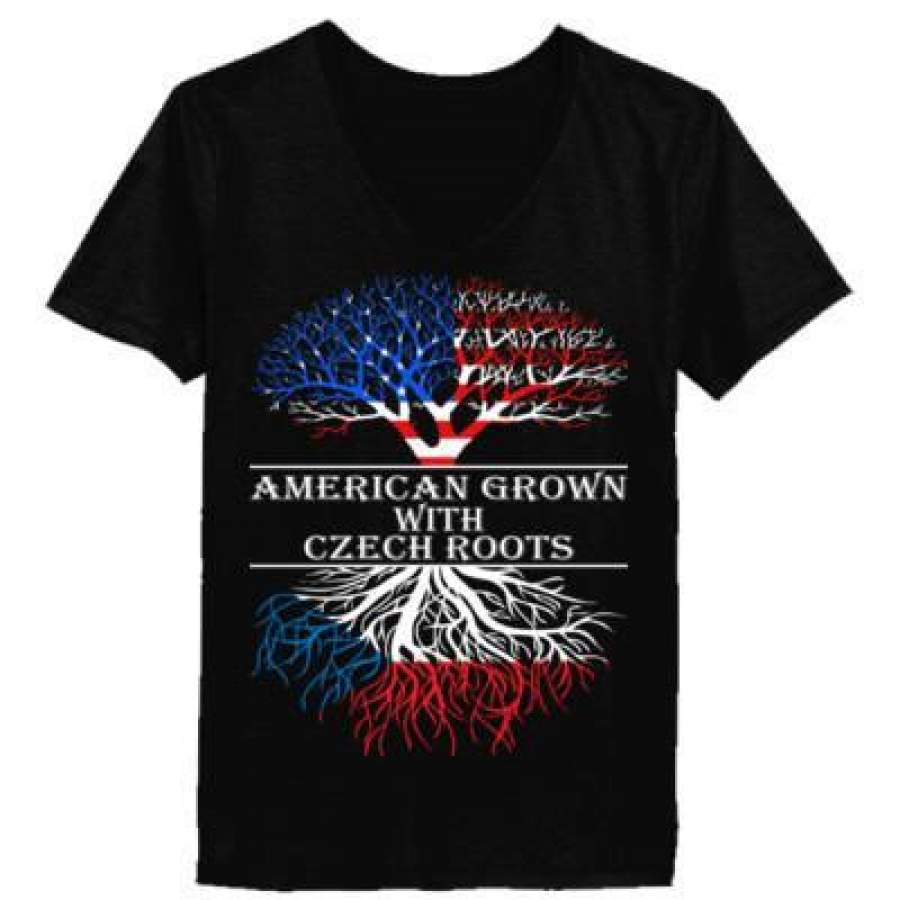 AGR American Grown With Czech Roots – Ladies’ V-Neck T-Shirt