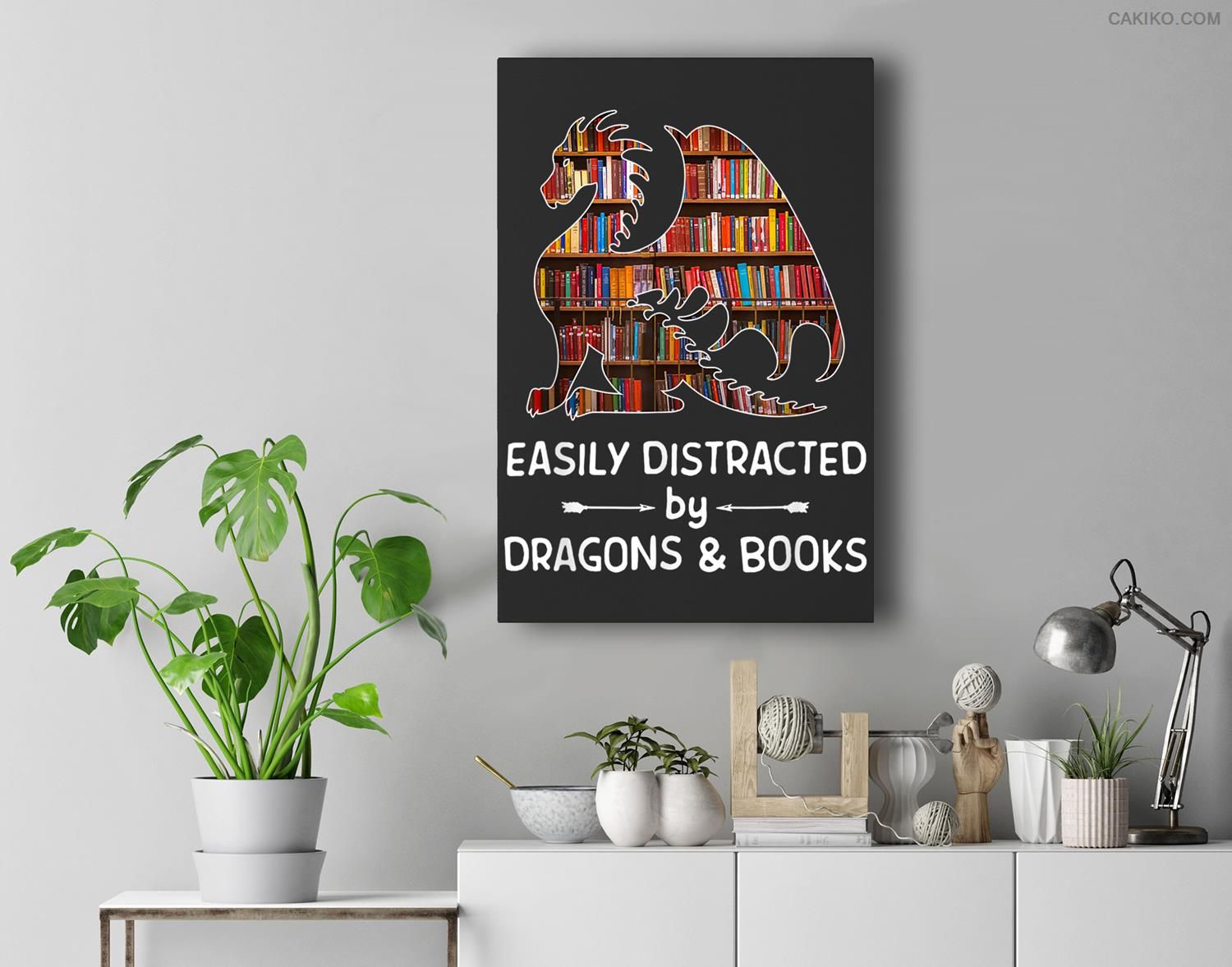 Easily Distracted By Dragon And Books Nerds Premium Wall Art Canvas Decor