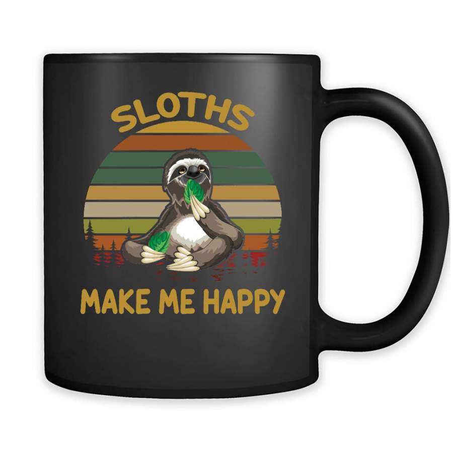 Sloths Make Me Happy, Vintage Retro Design – Full-Wrap Coffee Black Mug