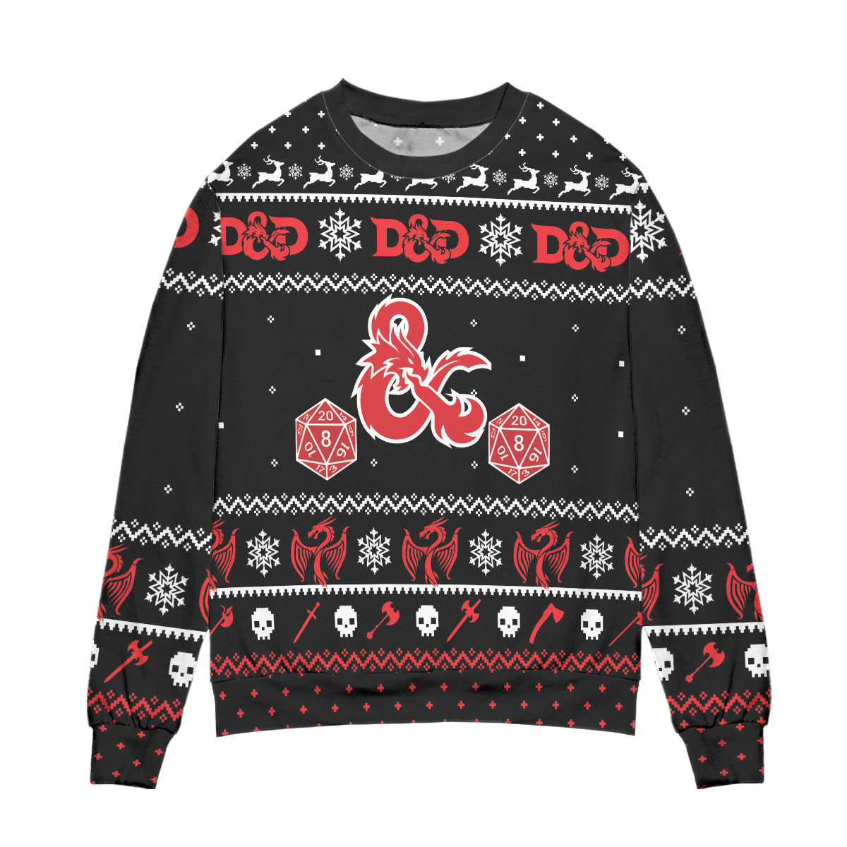 Dungeons And Dragons Dice Snowflake Pattern Ugly Christmas Sweater – All Over Print 3D Sweater – Black