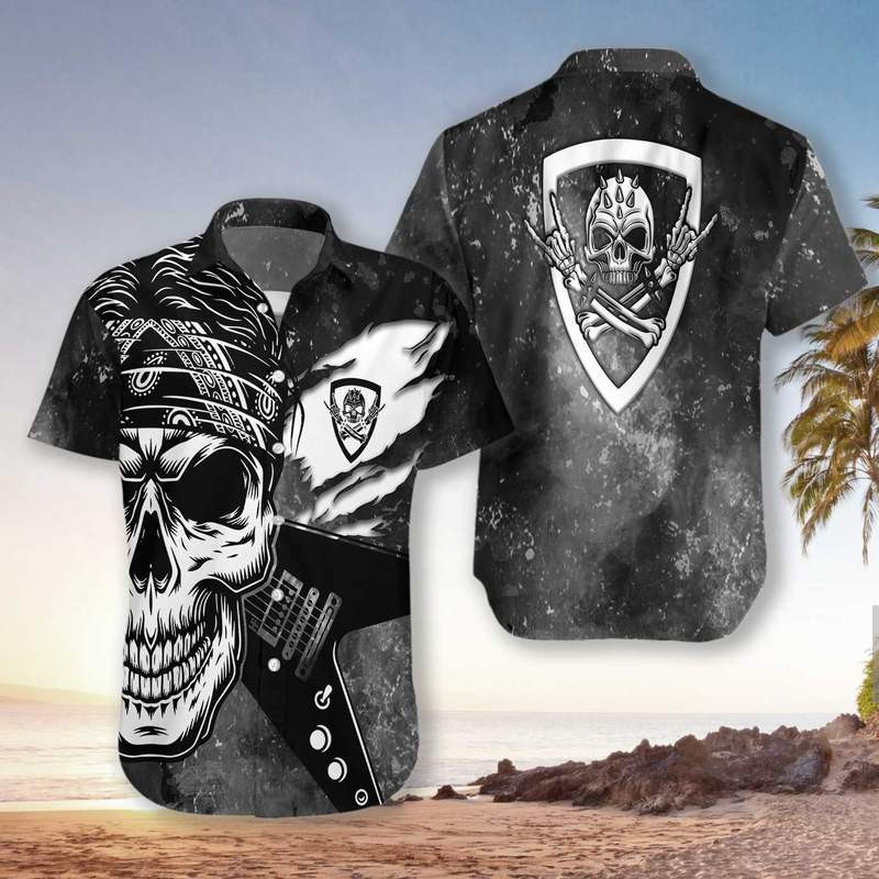 Rock And Roll Skull Guitar Hawaii Shirts V Ha46511