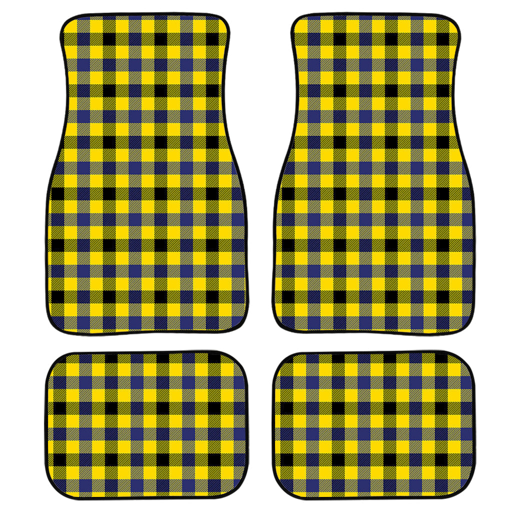 Yellow Black And Navy Plaid Print Front And Back Car Floor Mats, Front Car Mat