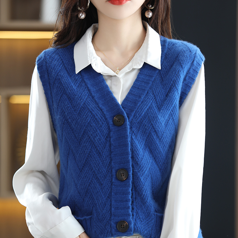 2022 Women’s Cardigan Coat Vest Spring Autumn 100% Wool Knitted Vest Loose Sweater Waistcoat Female Sleeveless Tops Streetwear alx