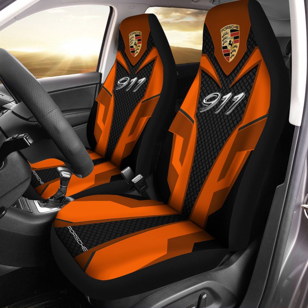 Porsche 911  Car Seat Cover (Set Of 2) Ver 1 (Orange)