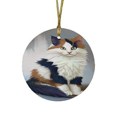 Calico Kitten Cat Round Christmas Ornament