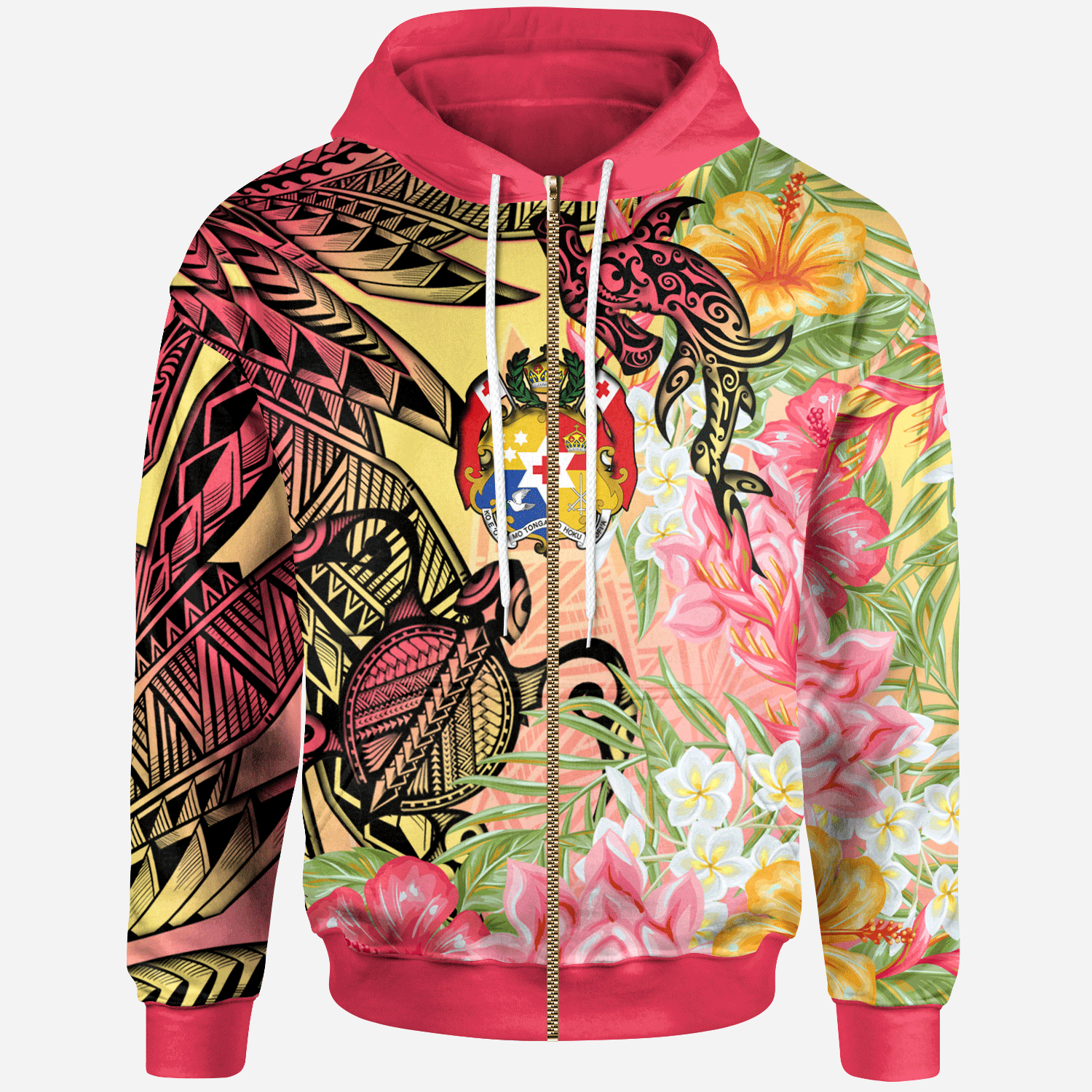 Tonga Zip Hoodie – Flowers Tropical With Sea Animals