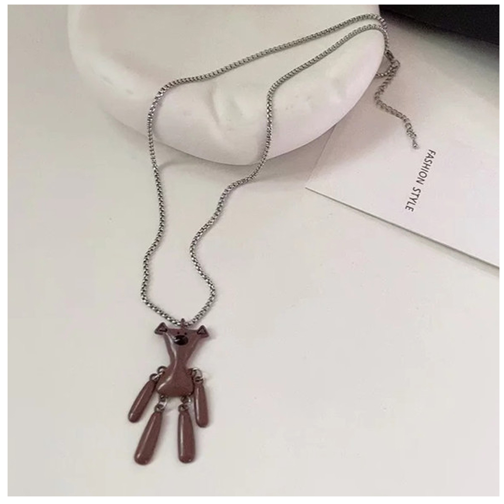 Cute Movable Mechanical Pendant Bear Necklace for Girls Women Titanium Steel Bear Long Sweater Neck Chain Collar Jewelry Gift alx