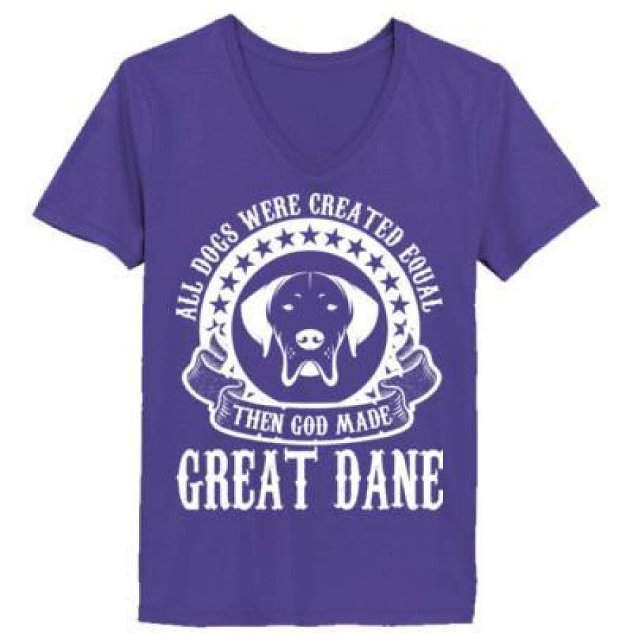 AGR All Dogs Were Created Equal God Made Great Dane – Ladies’ V-Neck T-Shirt