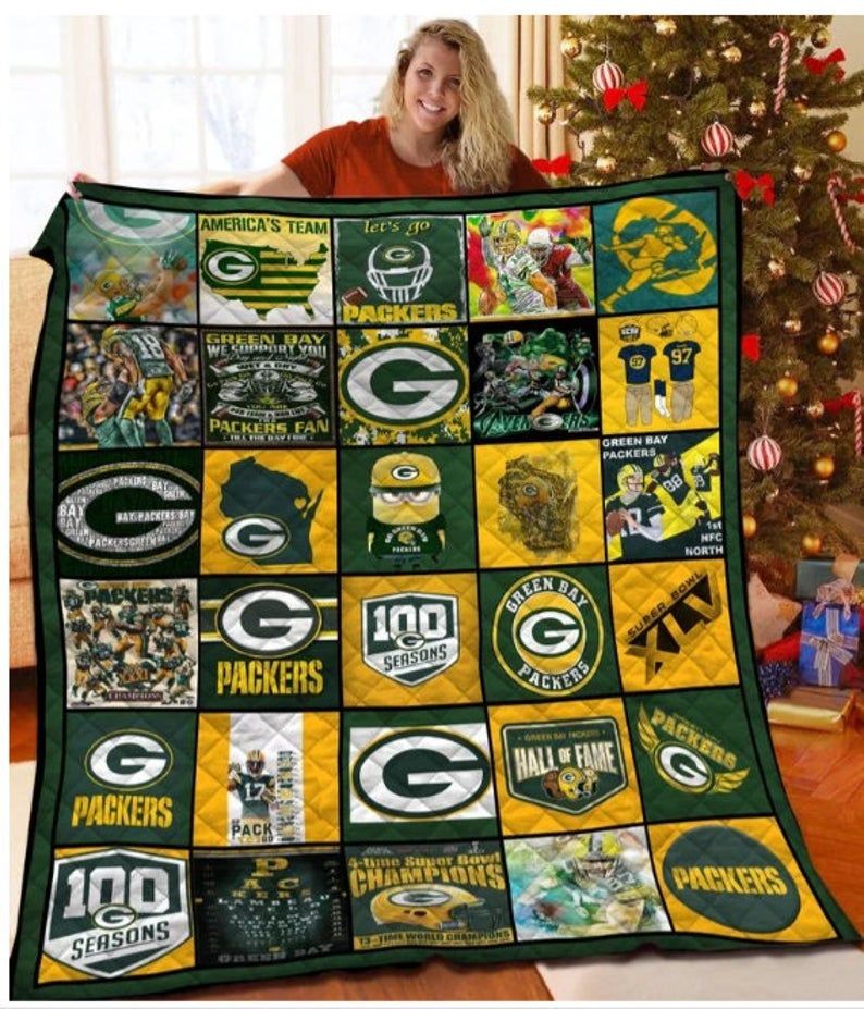 Green Bay Packers Fleece Quilt Blanket Personalized Customized Home Bedroom Decor Gift