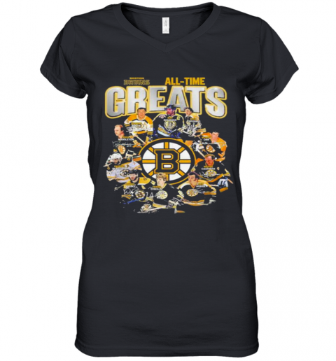 Boston Bruins All Time Greats Signatures Women’S V-Neck T-Shirt