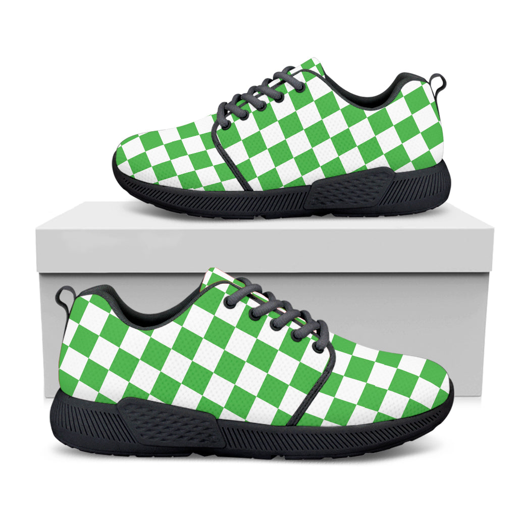 White And Green Checkered Print Black Athletic Shoes