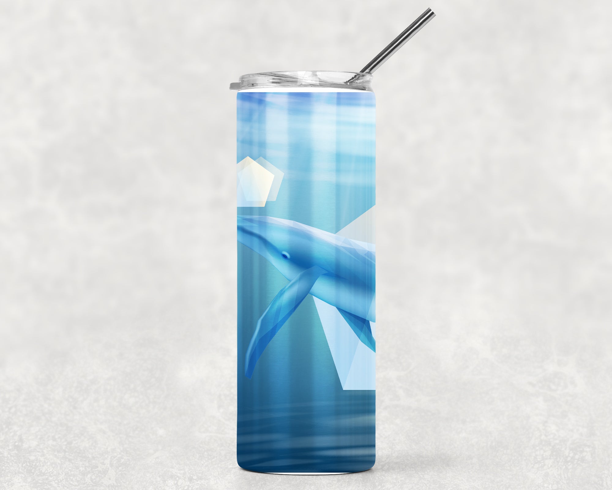 Blue Whale Skinny Tumbler With Stainless Steel Straw Watercolor Ocean Illustrated Whale Gift Idea Travel Mug Cold Hot Vacuum Lid