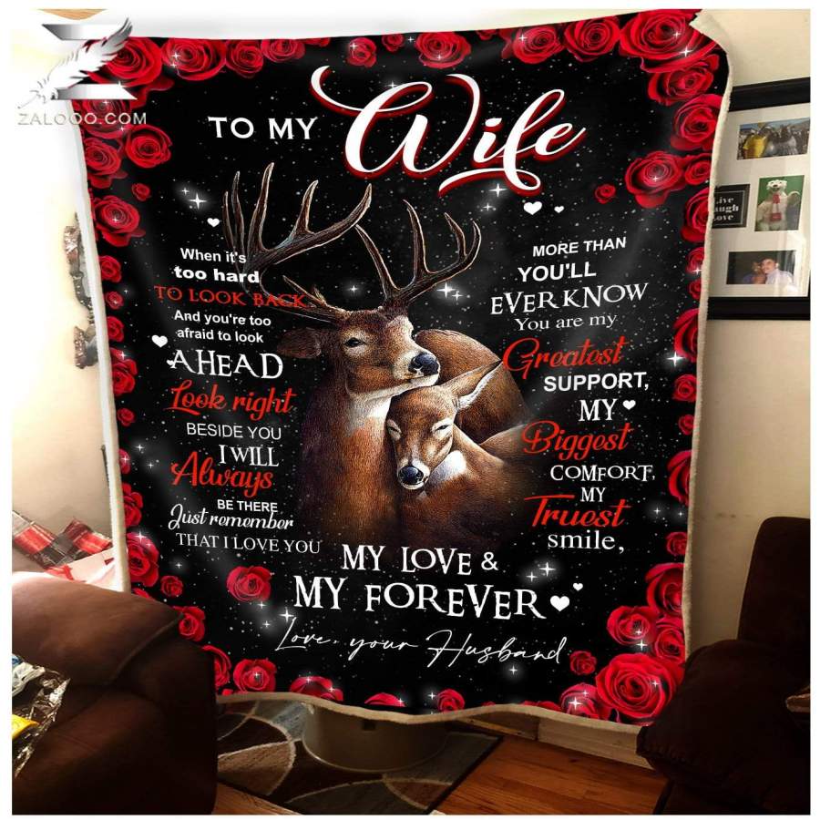 Zalooo – Custom Fleece Blanket – To My Wife – DEER – My Love My Forever