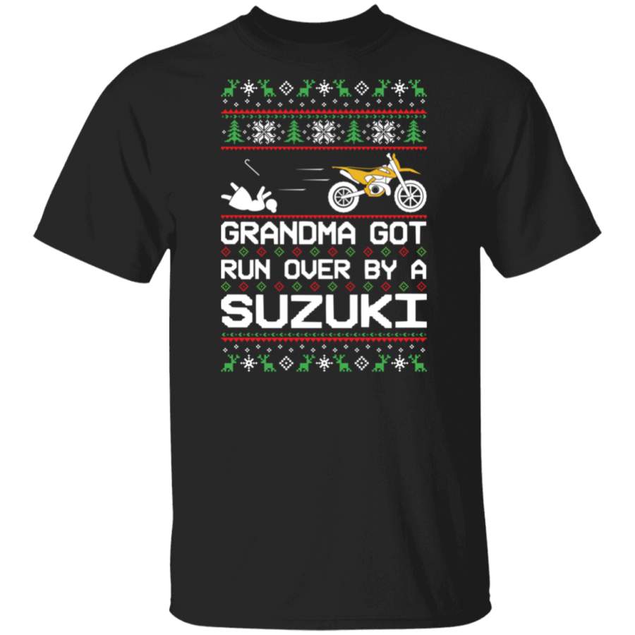 Suzuki Dirt Bike Motorcycle Ugly Christmas Grandma Got Run Over T-Shirt