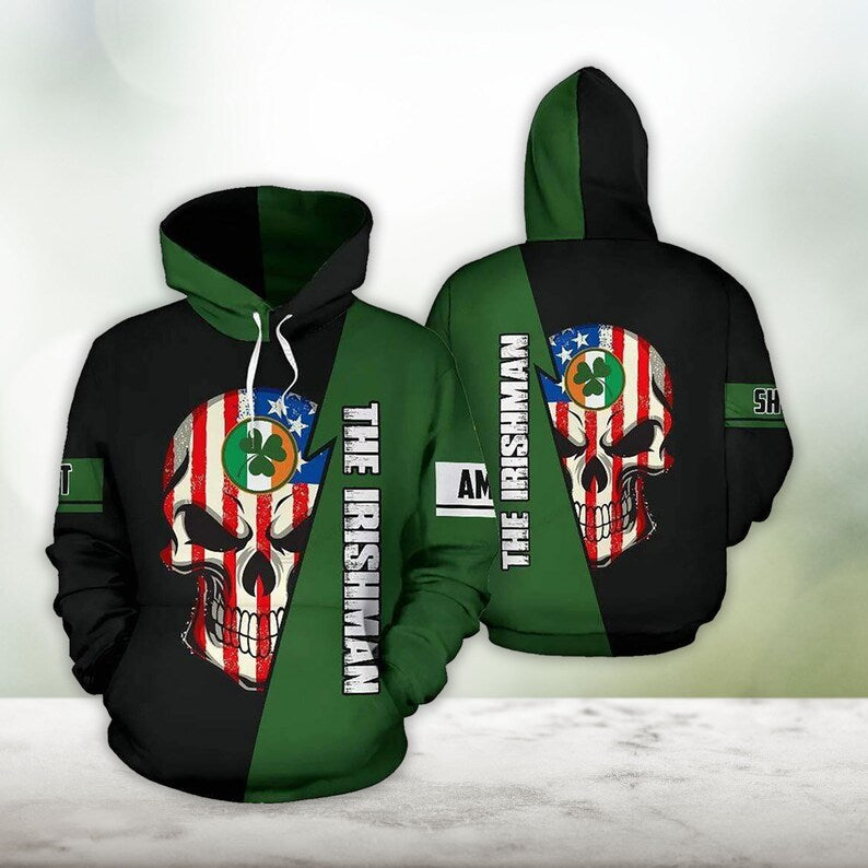 The Irishman Happy St. Patrick’S Day Skull 3D Allover Print Hoodie Zip Up Hoodie Gift For Friends Birthday Fullsize S-5Xl