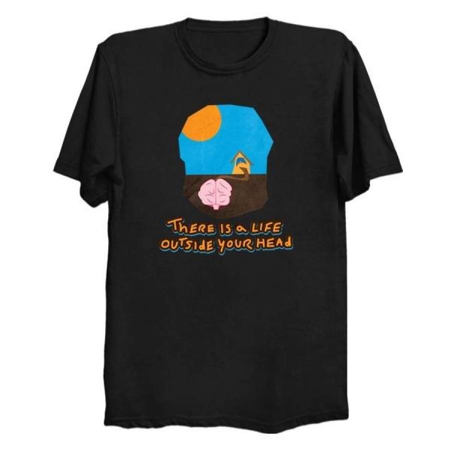 Summer There Is A Life Outside Your Head Print T-Shirt Leisure Fun Print Short Sleeve Cotton Top