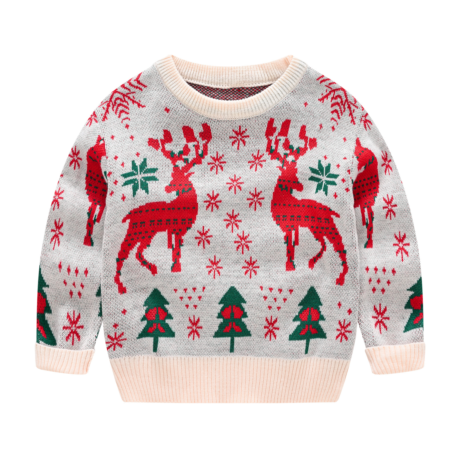 2021 Children Christmas Sweater Outfits Girl Fall Winter Cartoon Deer Long Sleeve Round Neck Pullover Knitted Tops 3-8 Years alx