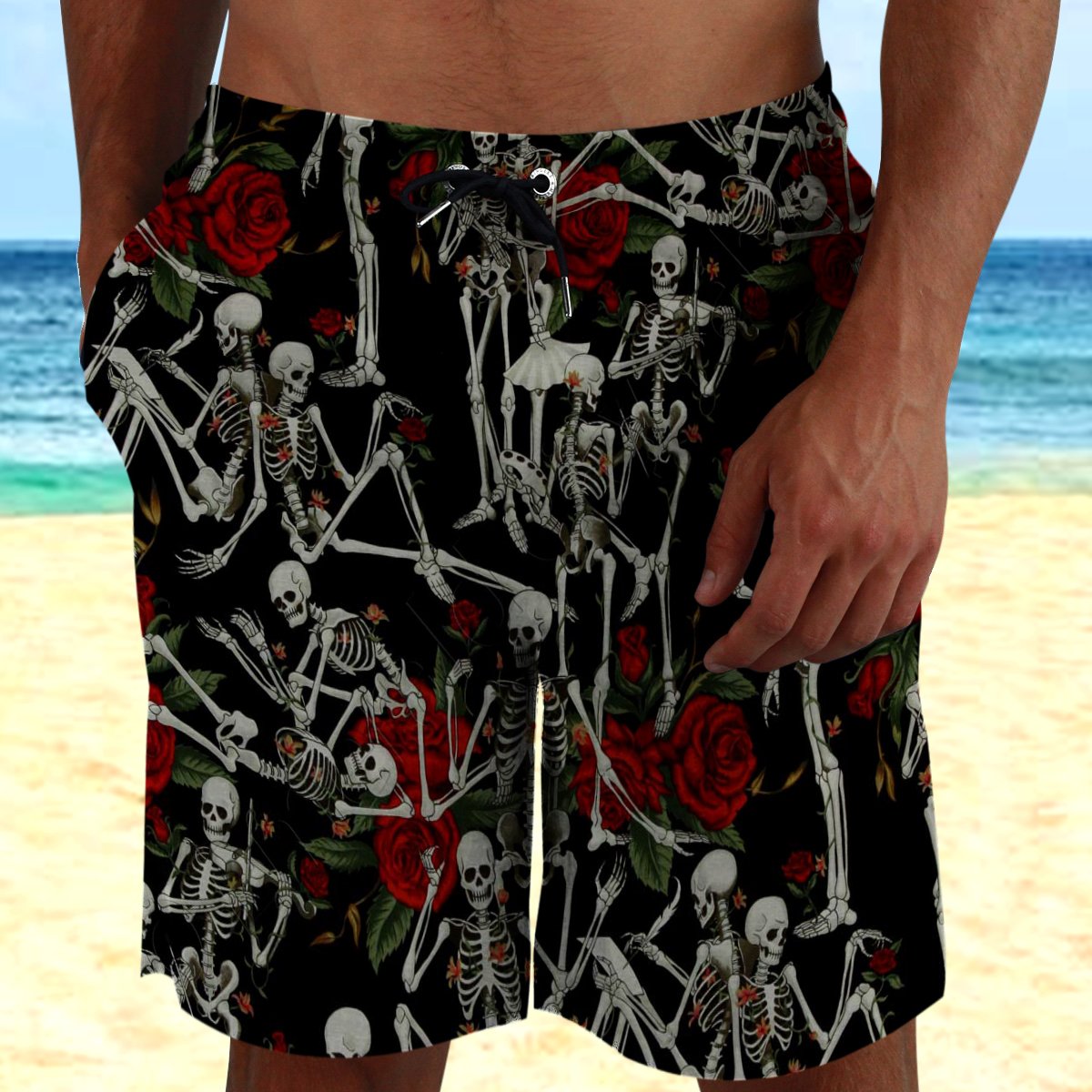 Skull Rose 2 Hawaii Beach Shorts Colorful S Ha111725