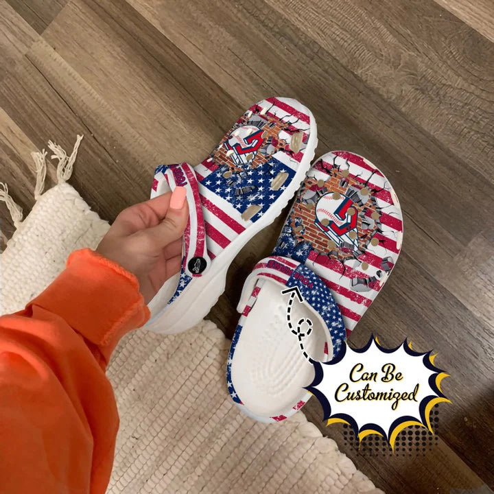 Baseball Crocss – Personalized C.Guardians American Flag Breaking Wall Clog Shoes