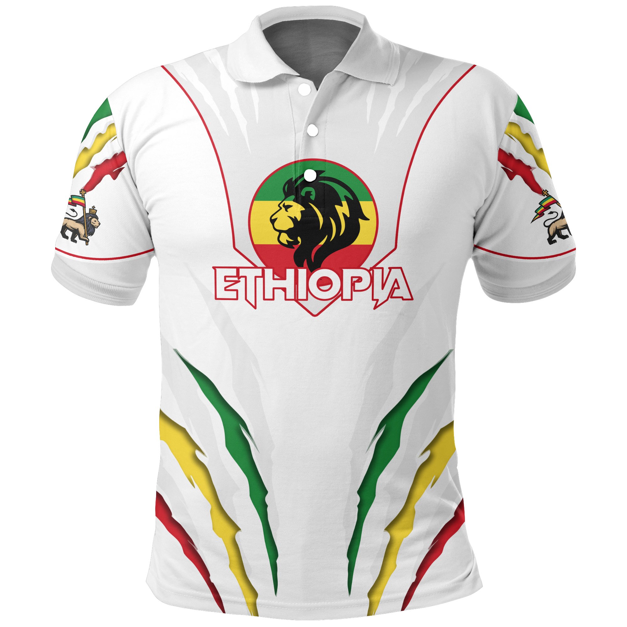 1stTheWorld Ethiopia Polo Shirt, Ethiopia Lion Scratch A10