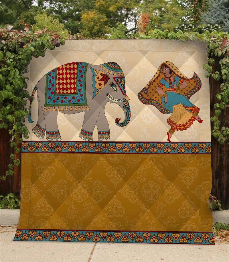 Indian Woman Dancing Elephant Summer Quilt Blanket