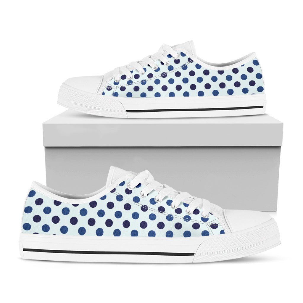 White And Blue Polka Dot Pattern Print White Low Top Shoes