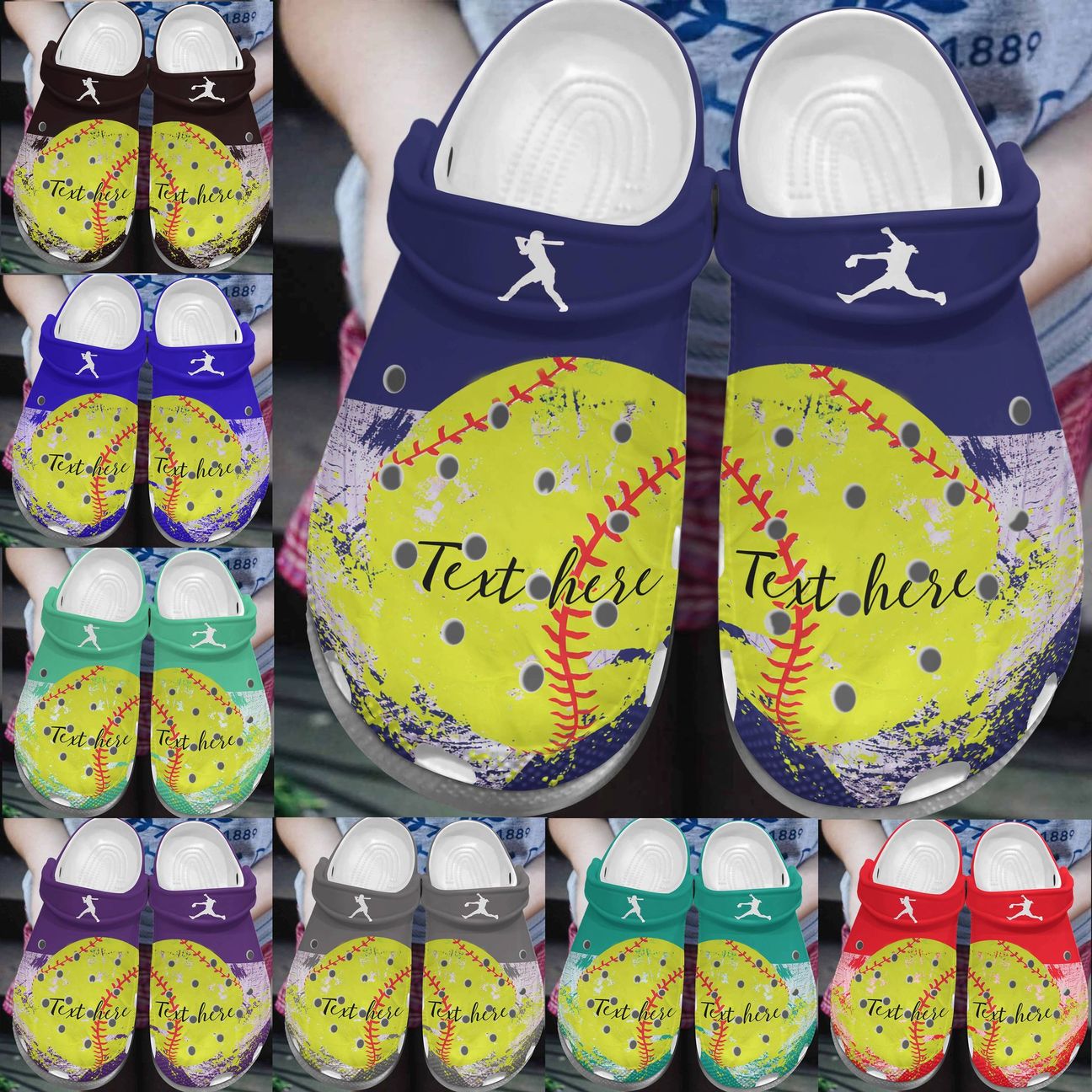 Softball Personalized Personalize Clog, Custom Name, Text, Fashion Style For Women, Men, Kid, Print 3D Whitesole Softball Player