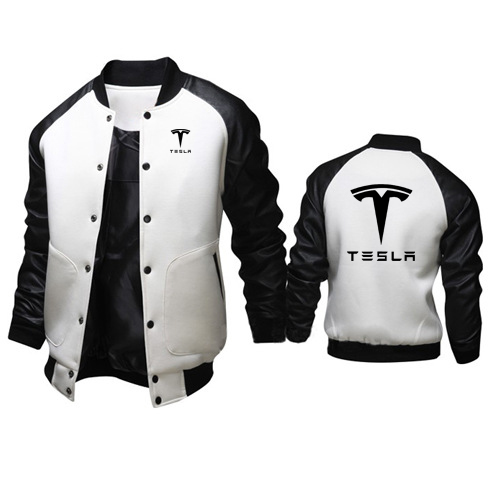 Spring Autumn Baseball Jackets Man Tesla Print Men’s Baseball Uniform High Quality Fleece Cotton Sportswear Fashion Sweatshirt alx