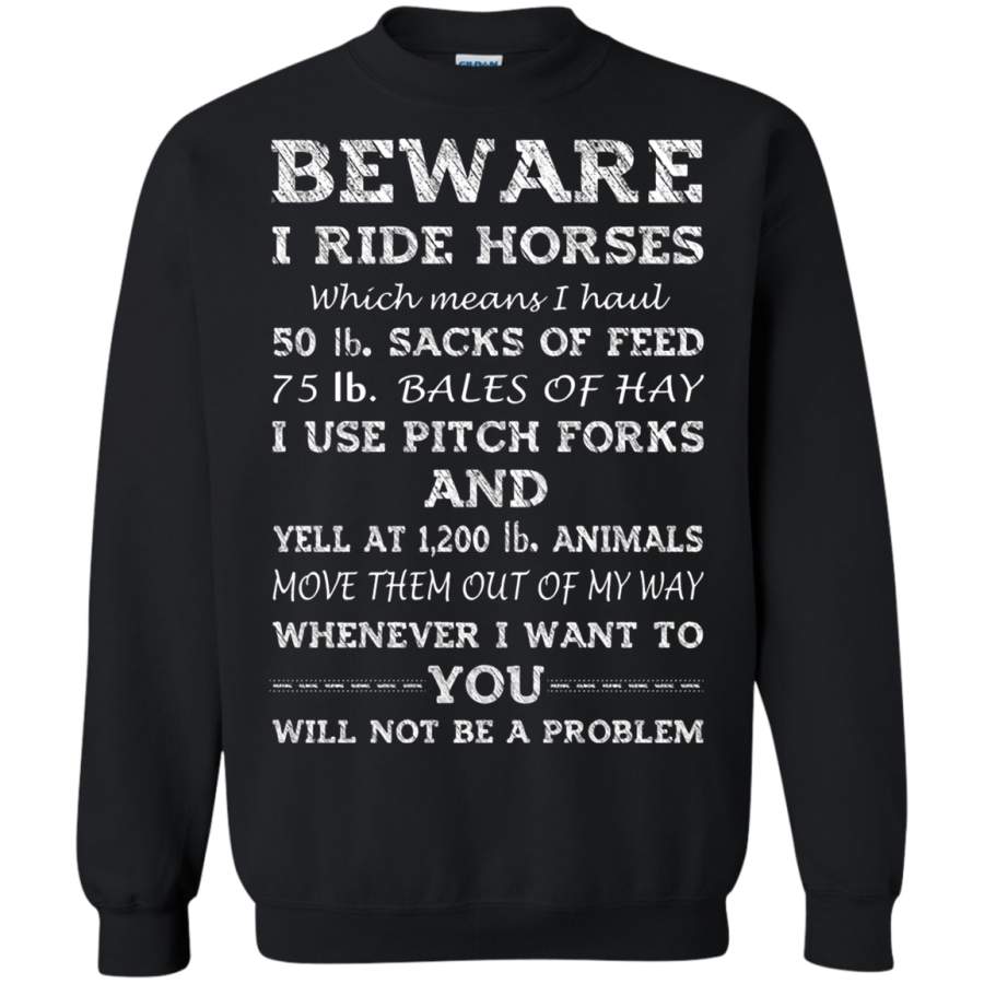 AGR Beware I Ride Horses Yell At Animals You Will Not Be A Problem Sweatshirt