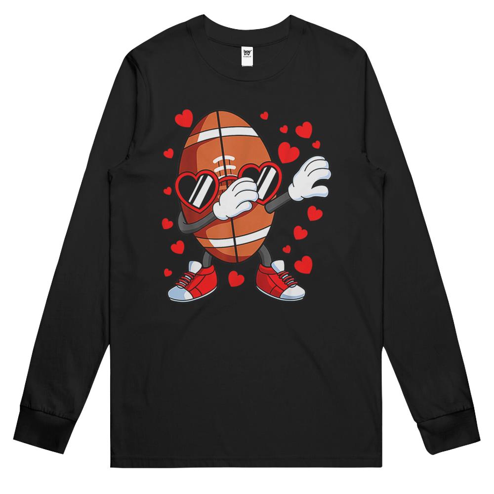 Dabbing Football Heart Glasses Valentines Day Sports Boys Long Sleeve T Shirts