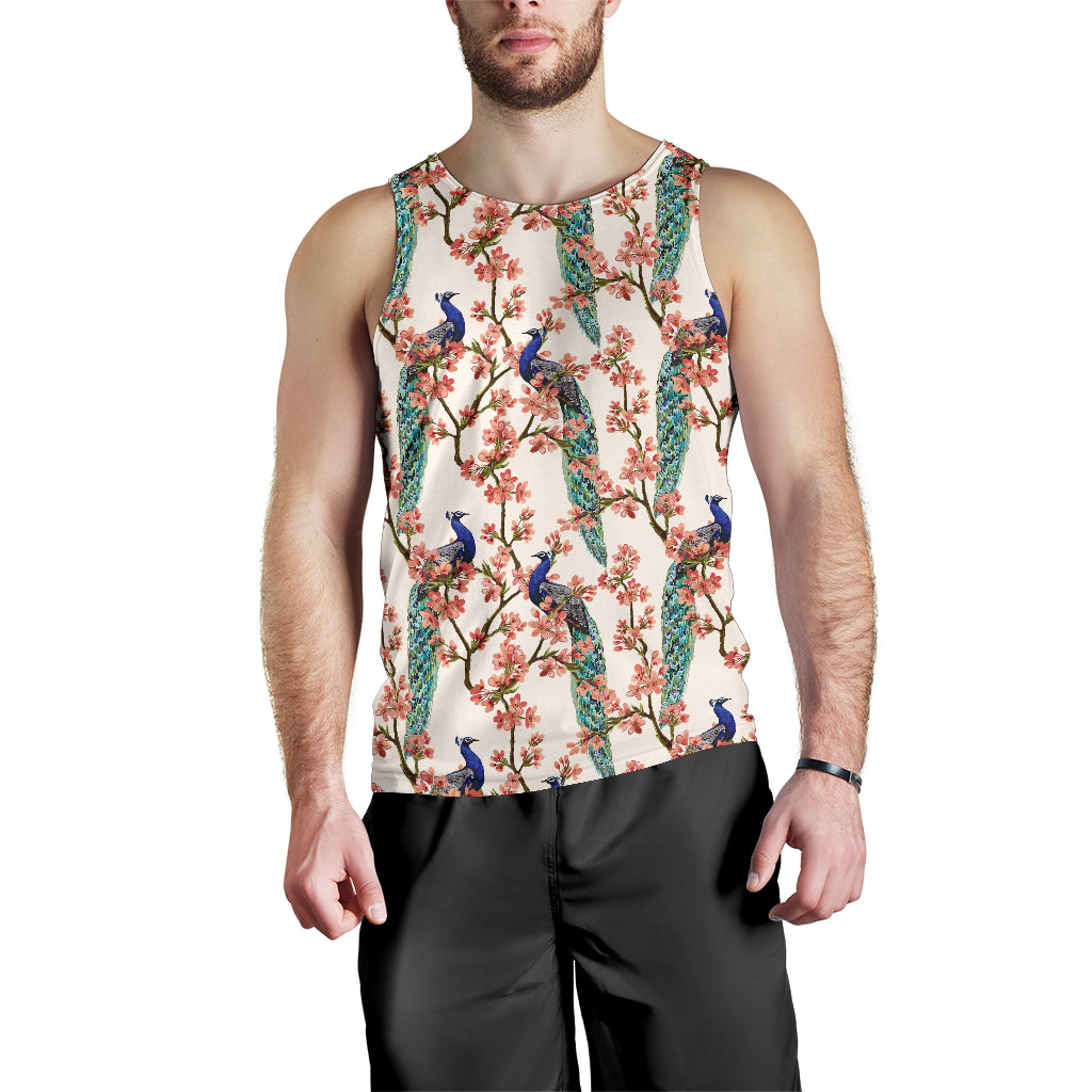 Peacock Tropical Flower Pattern Men Tank Top