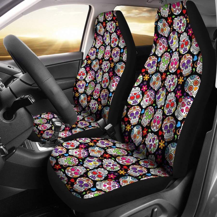 Sugar Skull Cute Colorful Car Seat Covers