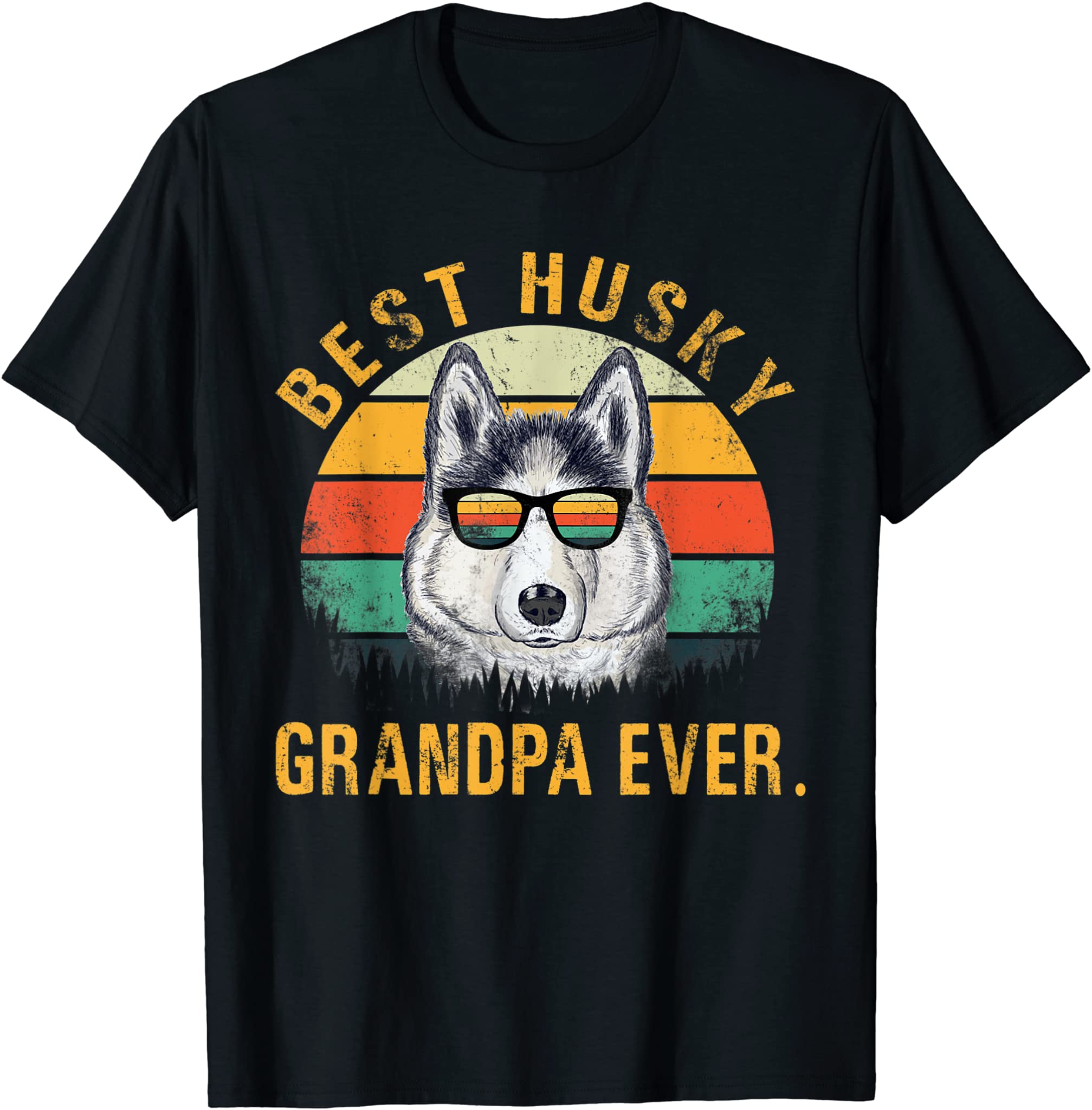 Dog Vintage Best Husky Grandpa Ever Shirt Fathers Day T-Shirt