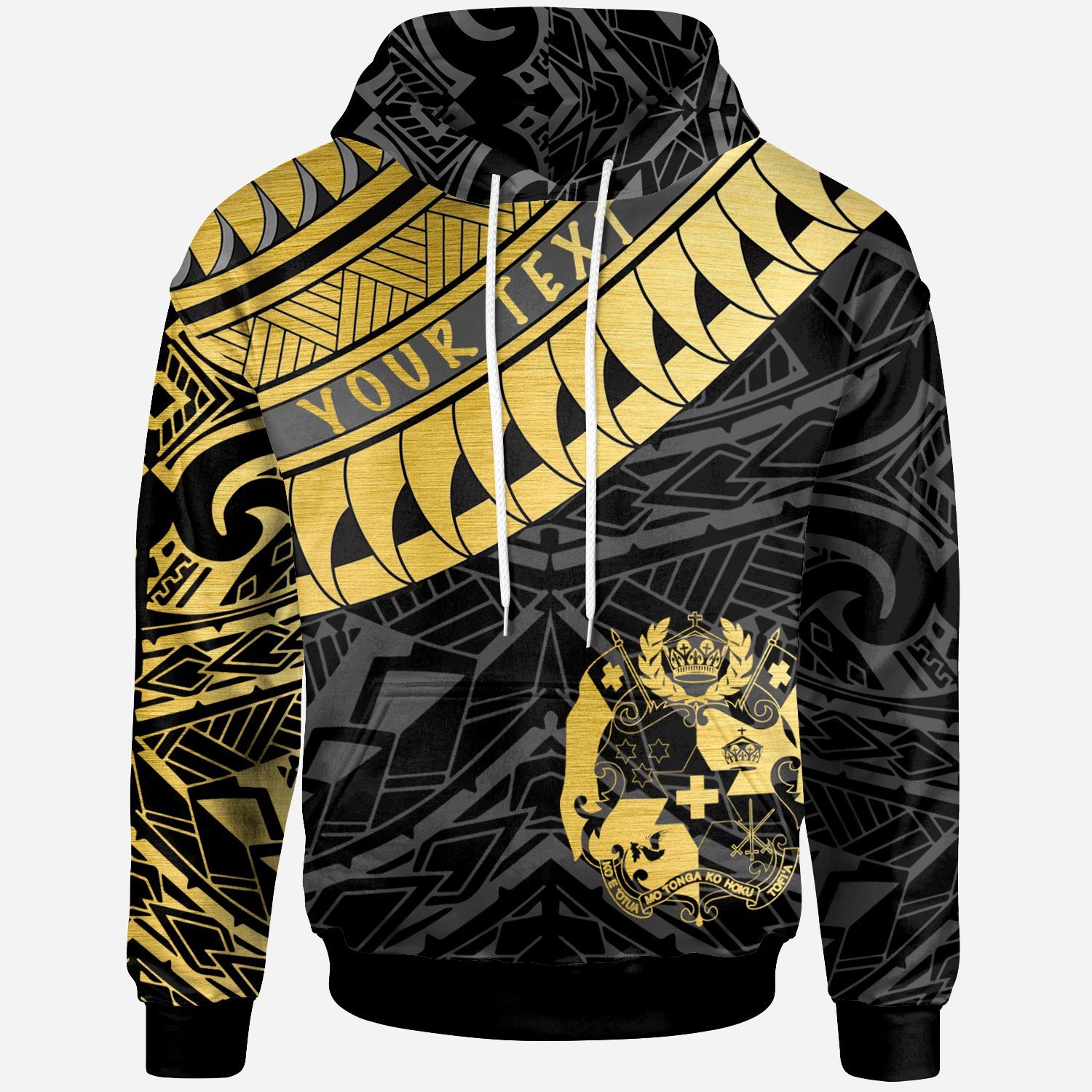 Tonga – Custom Personalised Hoodie – Tonga Ginger Lei Pattern Gold – BN20