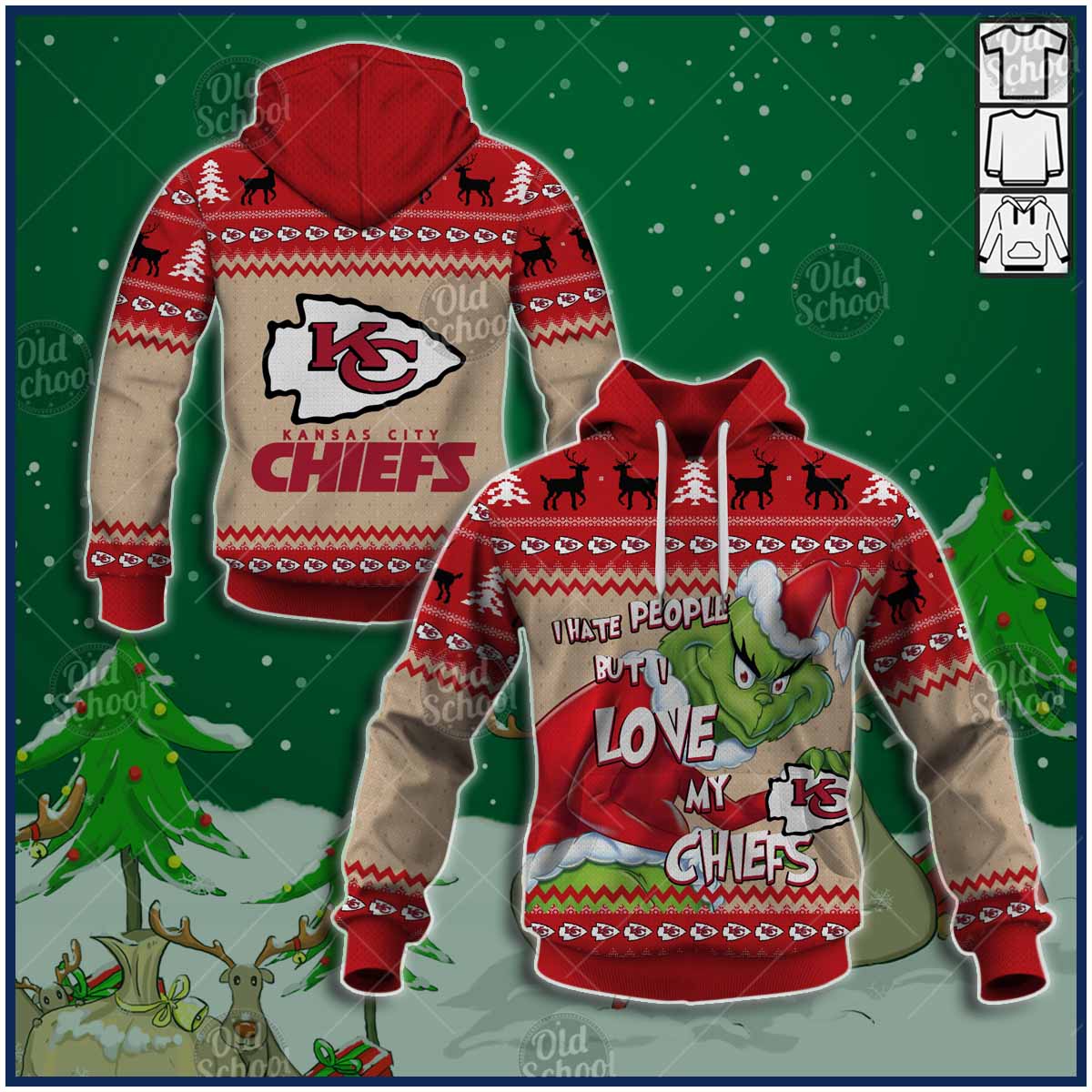 Kansas City Chiefs X Grinch Christmas Ugly Sweater Style Personalize Hoodies