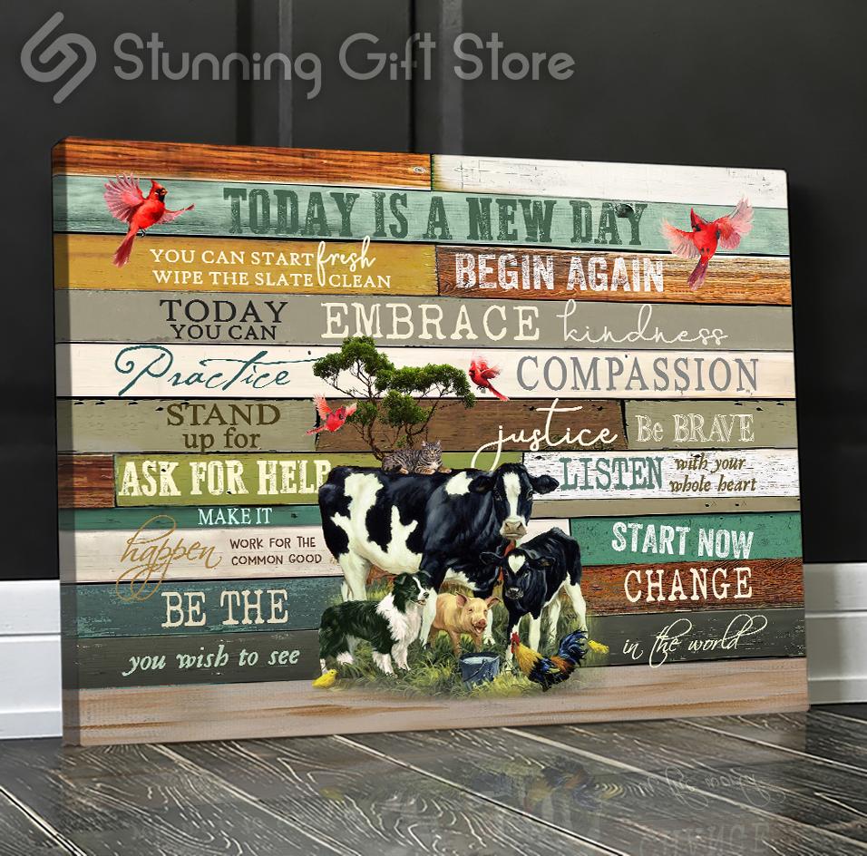 Stunning Gift Farm Animal Cow Canvas Today Is A Good Day Farmhouse Barn Wall Art Gift For Farmer