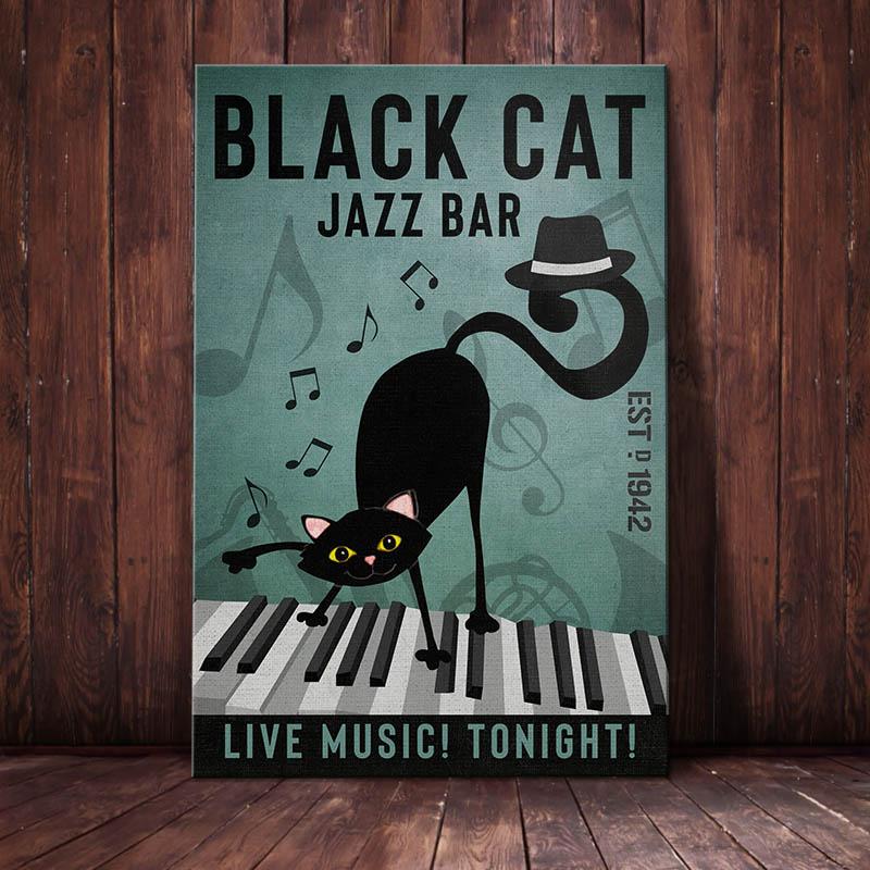 Black Cat Canvas And Poster Jazz Bar Live Music Tonight | Art Print | Home Decor | Room Decor | Wall Art