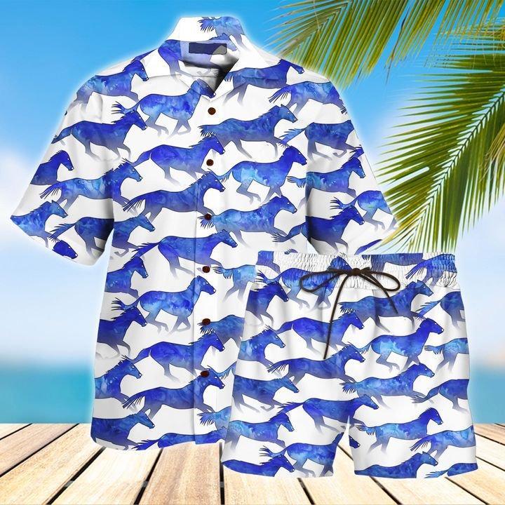 Horse Blue All Over Printed Hawaii Shirt And Short Ha76746