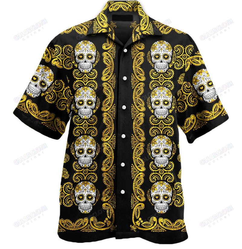 Sugar Skull Golden Hawaiian Shirt Ha40106