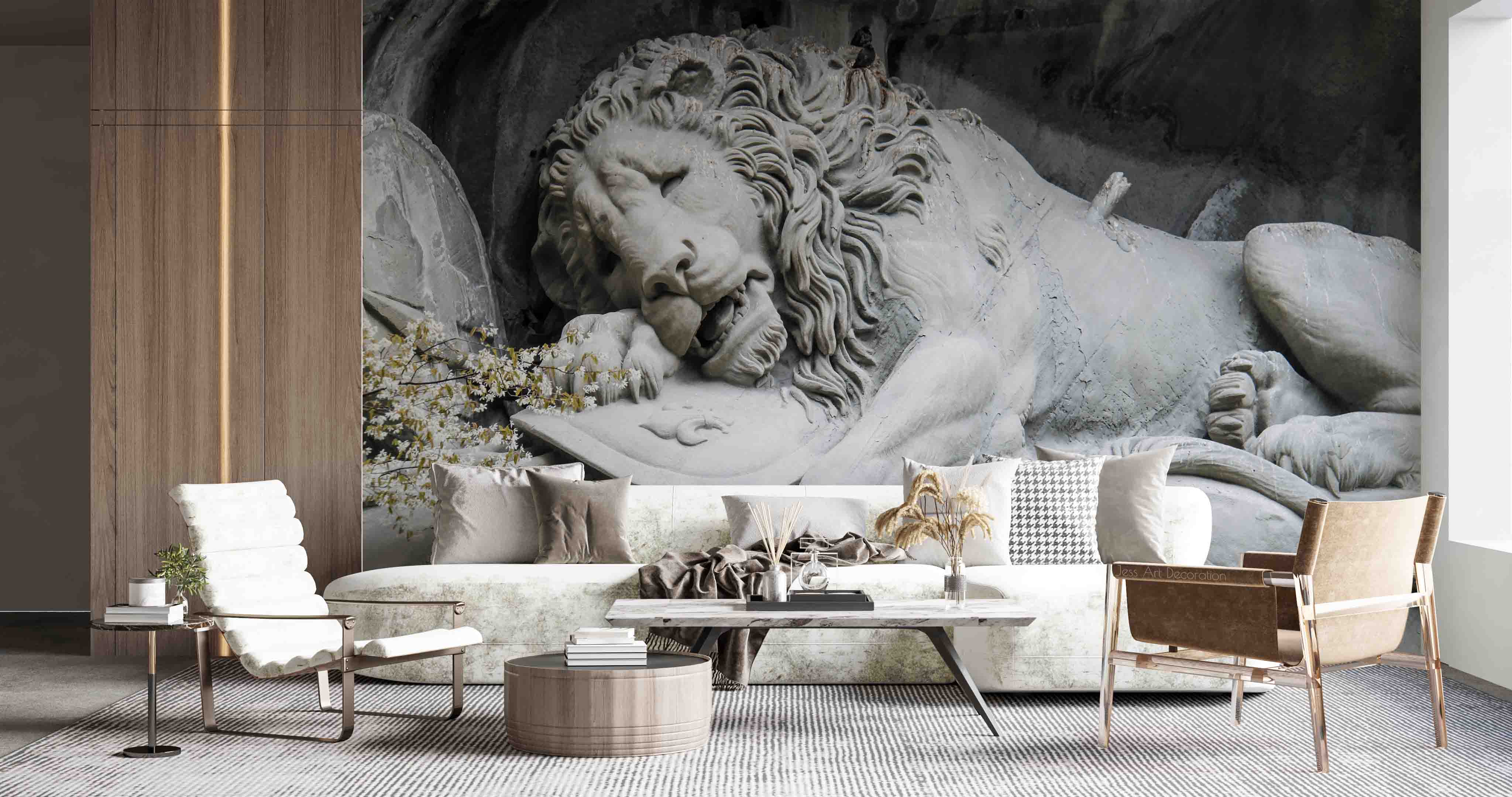 3D Relief Lion Lying Wall Mural Wallpaper Gd 2642